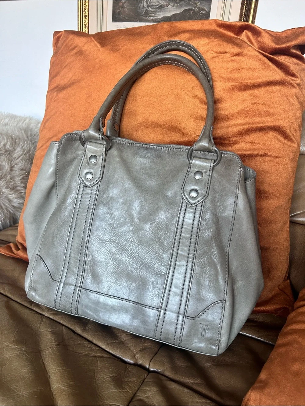 FRYE Melissa ICE purse leather Leather Tote Handbag Gray - Women's Carryall bag